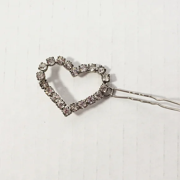 Rhinestone Crystal Heart-Shaped Hair Barrette Vintage - Picture 3 of 8